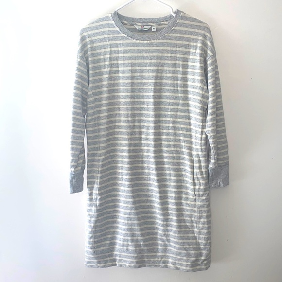 Vineyard Vines Cotton Gray Striped Sweatshirt Dress - Picture 1 of 5